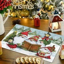 1pc/4pcs/6pcs Christmas Gnome Pattern Linen Placemats, Christmas Decor, Christmas Gift, Suitable For Dining Table, All Season Decoration, Washable Tablemats, Room Decor, Placemats, Coasters, Kitchen Dining Table Mats, Indoor Outdoor Party Decoration, Home Decor, Ideal Gift - Multicolor - View 2