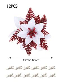 6/12/18PCS 5.12Inch Christmas Flower Decoration Snowflake Petals Sparkling Suitable For Christmas Tree Wreath New Year Weddings And Parties Home Decor Christmas Decorations Room Decor Winter