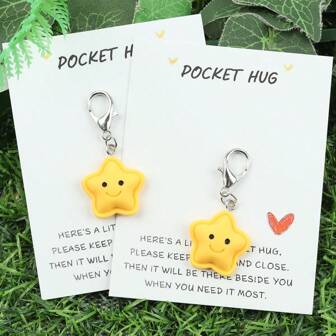 Charming Mini Star Keychain With Inspirational Pocket Hug Card - Perfect Gift For Christmas, Valentine's, Easter, Mother's & Father's Day Car Accessories Bag Charm School Letter Cute Goth Y2k