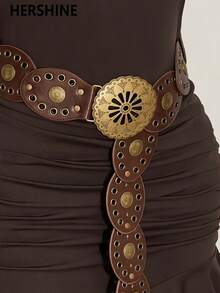 Hershine 1-Piece Western Cowboy Bohemian Punk Belt Personalized Fashion Accessories Women's Hollow Flower Buckle Ellipse Cake Belt Decoration Bohemian Belt Dress Accessories Suitable For Daily Commuting And Versatile Matching, Friend Gatherings, Vacation Dinners, Dances, Parties, Music Festivals Wearing Matching, Giving Gifts To Friends, Family, Mothers, Girlfriends, Birthdays, Valentine's Day Gifts, Mother's Day Gifts,Halloween