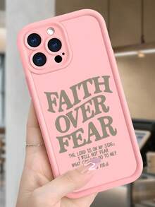 Uplifting Faith Over Fear Christian Phone Case - Soft TPU Protective Cover - Shockproof & Anti-Slip For IPhone 16 Pro Max/15 Pro/14 Pro Max (Inspirational Bible Verse Design, Minimalist Style) - 粉色 - 查看 3