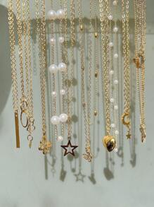 17KM 9pcs/Set Elegant Vintage Heart, Butterfly, Faux Pearl, Rhinestone, Teardrop, Star, Moon Hollow Design Multi-Layer Necklace Set, Suitable For Holiday, Party, Date, Daily Wear As Gift