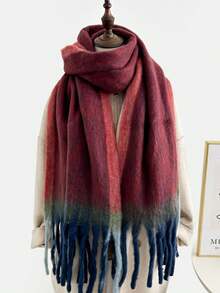 1pc Women's Gradient Scarf, Thick & Warm, New Design Shawl With Tassels, Versatile Neck Warmer For Students, Autumn/Winter