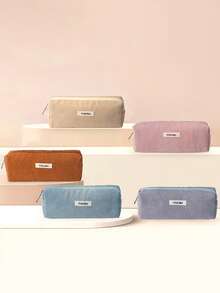 1 peça, estilo simples e versátil, material de veludo cotelê, toque macio, fecho de zíper seguro para uso, adequado para uso diário de estudantes e trabalhadores de escritório, usado para armazenamento de artigos de papelaria de estudo ou escritório, também pode ser usado como carteira de moedas, bolsa de caneta de veludo cotelê