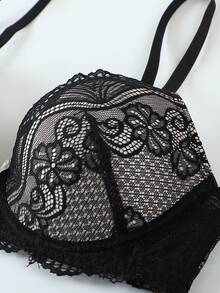 2 peças de sutiãs push-up sensuais de renda, sutiãs com aro anti-flacidez - Preto - Ver 7