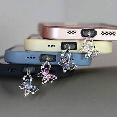 1 cái Nút bịt bụi hình bướm ngọc trai mới, trang trí bằng ngọc trai giả và kim cương, nút bịt bụi hình bướm ombre cho điện thoại, phụ kiện nút bịt bụi cho điện thoại