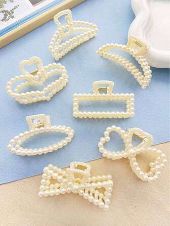 Fall Winter Accessories 6pcs Faux Pearl Multi-Shape Hair Clips Set, Elegant Resin Faux Pearl Hair Claws Combination, Suitable As Wedding Favor, Women Hair Accessories Fashion Claw Clips Women Hair Clutch Ladies Hair Clamps Elegant Hair Jaw Clip
