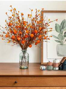 3pcs Artificial Berry Pumpkin Stems, Harvest Thanksgiving Autumn Home Decor, Realistic Indoor Floral Arrangement, Suitable For Home, Room, Bedroom, Dining Table, Party, Birthday, Wall, Tabletop, Fall, Labor Day, Harvest Festival And Thanksgiving Decoration - Multicolor - View 6