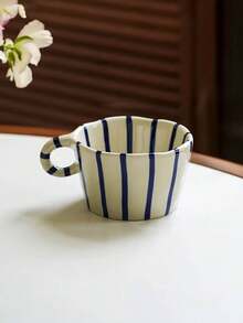 1 件简约条纹格纹陶瓷杯，早餐牛奶燕麦杯，家用下午茶咖啡杯，果汁饮料杯，情侣水杯，送给家人和朋友的节日礼物杯 - 彩色 - 查看 13