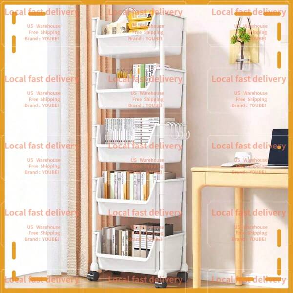 Local Devery-YOUBEI-Senmeo 5-Layers Storage Racks With Wheels, Multi-Functional Mobile Organiser, Kitchen Trolley With Hooks, Space-Saving Rolng Utity Car For Bedrooms, Kitchen, Ving Room, Study, Bathroom