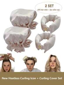 1 Pacote / 2 Pacotes Ferramenta Sem Calor para Ondular o Cabelo, Conjunto de Boné e Enrolador de Cabelo de Cetim Macio, Ferramenta de Ondulação Flexível Natural, Ferramentas de Penteado para Cachos Sem Esforço, Rolos de Cabelo Ondulado para Dormir à Noite, Acessórios de Penteado de Ondas, Enrolador de Cabelo Sem Calor