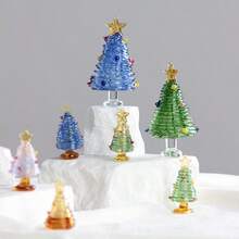 1 pieza Árbol de Navidad de cristal esmerilado minimalista moderno - Artesanía transparente hecha a mano, decoración navideña perfecta para el hogar, cafetería o regalo temático, decorado con estrella y papel de colores, regalo de cumpleaños ideal