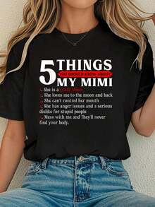 Women Cotton Tshirt 5 Things You Should Know About My Mimi T-Shirt Mother's Day T-Shirt Comfort Tshirt Women - 黑色 - 查看 1