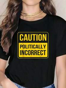 Caution: Politically Incorrect Fashion T-Shirts - 黑色 - View 1