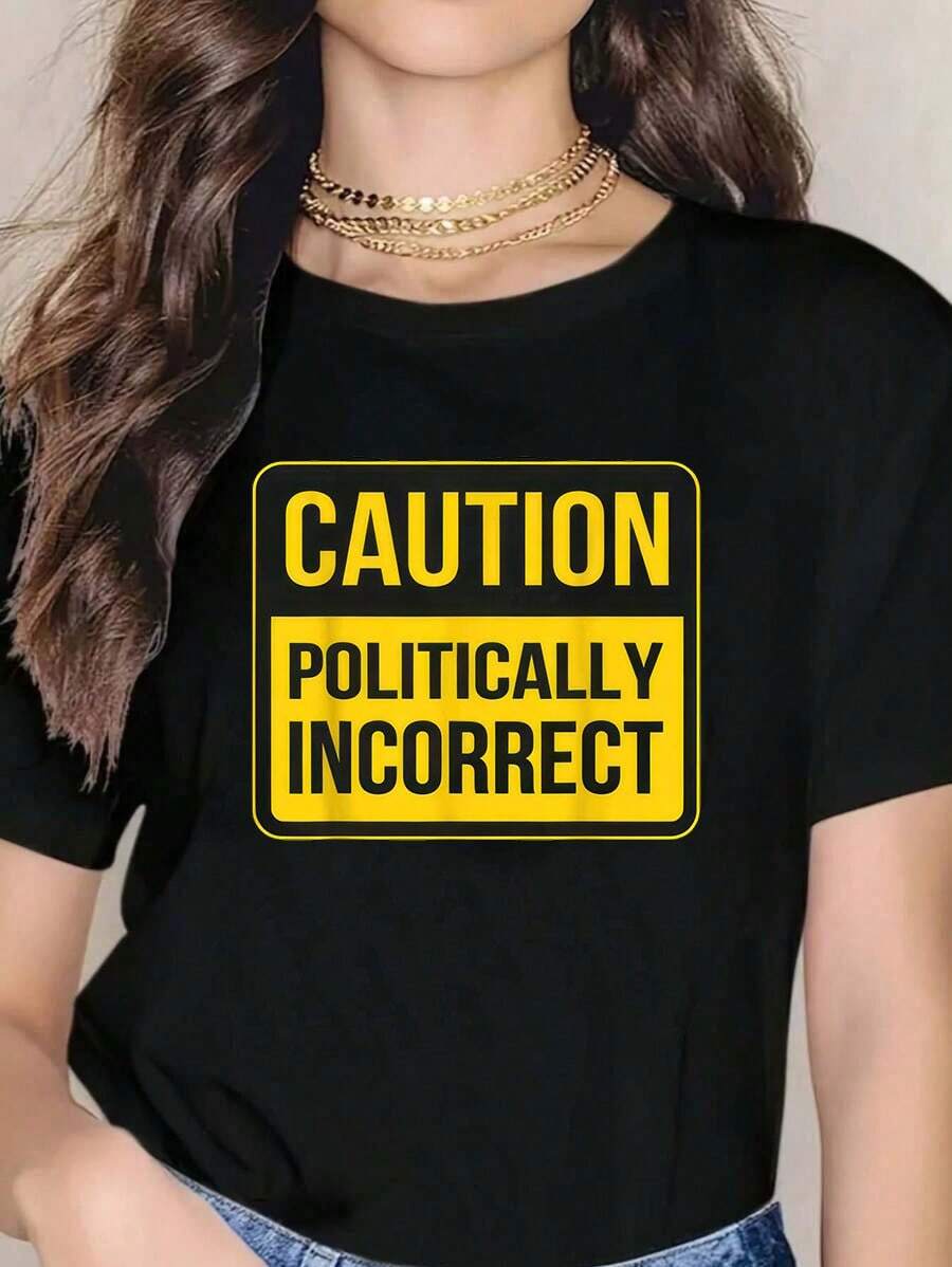 Caution: Politically Incorrect Fashion T-Shirts - 黑色 - View 1