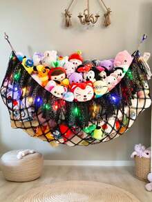 1pcs Jumbo Toy Hammock For Stuffed Animal Net Boho Toy Hammock (Without Led Light )Stuffed Animal Storage Ideas Plush Toy Display Squishmallow Holder Net-Black - Black - View 1