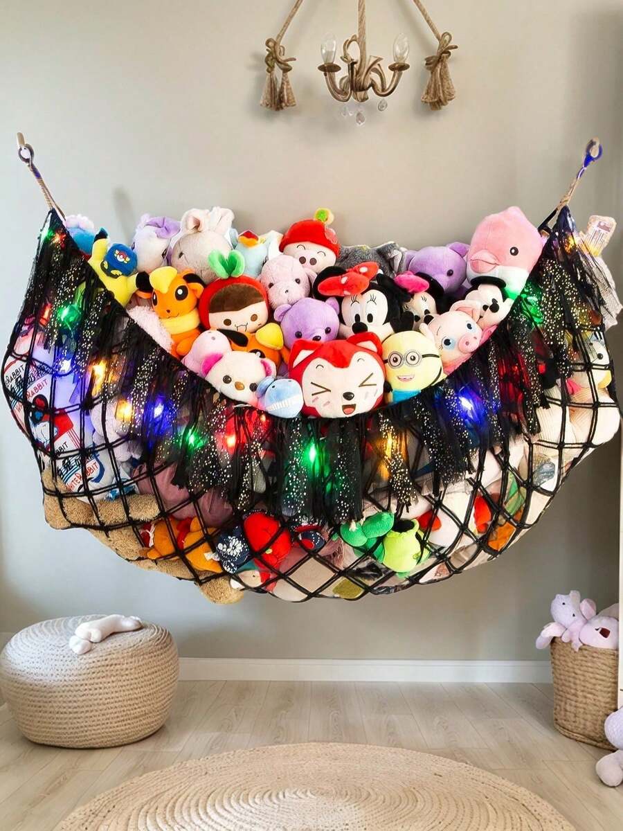 1pcs Jumbo Toy Hammock For Stuffed Animal Net Boho Toy Hammock (Without Led Light )Stuffed Animal Storage Ideas Plush Toy Display Squishmallow Holder Net-Black - Black - View 1