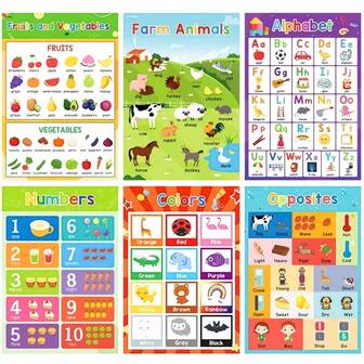 6pcs Non-Duplicate Children's Educational Posters: Preschool Decor - ABC Posters | Educational Toys | Toddler Toys | Games | Preschool Toys | Children's Learning Materials | Preschool Posters, Suitable For Decorating House Walls, Daycare Items To Improve Kids' Cognitive Ability And Concentration, Creative Birthday & Christmas Gifts For Children