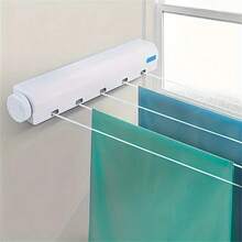 1 pieza Tendedero extensible de 4 líneas/5 líneas - 147,63 pulgadas Cuerda de lavandería de plástico durable para interiores, accesorios de lavandería, adecuado para dormitorio, baño y sala de estar - Tendedero de ropa invisible que ahorra espacio para ropa, toallas y pantalones (color de clip aleatorio) - Multicolor - Ver 2