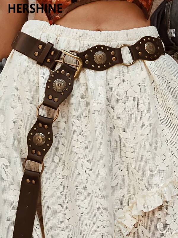 Hershine 1-Piece Bohemian Style Retro Western Style Women's Belt With Six Section Splicing Belt For Women's Clothing Accessories Belt Suitable For Daily Commuting And Versatile Matching, Friend Gatherings, Vacation Dinners, Dances, Parties, Music Festivals Wearing Matching, Giving Gifts To Friends, Family, Mothers, Girlfriends, Birthdays, Valentine's Day Gifts, Mother's Day Gifts