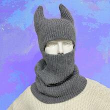 Gorro de punto creativo y cálido con diseño de dibujos animados, estilo unisex, negro/gris, largo/corto, gorro de oreja de conejo hecho a mano