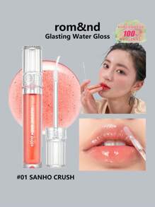 Rom&nd Romand GLASTING WATER TINT 01 Sanho Crush，透气水润膜融合，轻盈玻璃光泽，彩虹渐变技术，蜜桃茶啫喱透明，玫瑰金星尘透亮，哑光薄荷氧气光泽，迷你SOS补妆棒，纯素假日限量版，裸妆光泽秘诀，韩国化妆品，4.3克/0.15盎司