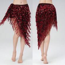 Sequin Belly Dance Skirt, Fringed Belly Dance Hip Scarf, Festival Costume, Women's Latin Dance Skirt With Sequin Fringed Hip Scarf, Halloween - Multicolor - View 14