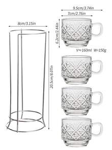 4 件套玻璃茶杯、咖啡杯套装、可堆叠马克杯套装 - 易于清洁的玻璃材质，配有金属支架，非常适合热可可和节日聚会，可用洗碗机清洗，适合盛放苹果酒、咖啡或茶 - 彩色 - 查看 12