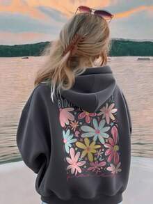 1pc Tween Girl Casual Printed Pullover Sweatshirt, Thermal Lined, Long Sleeve, Autumn/Winter Student Youth Clothing - Dark Grey - View 7