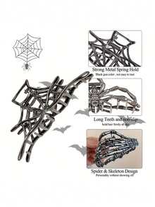 2 件/1 件独特创意万圣节深色金属骷髅发爪夹，街头朋克风格发夹，高端别致发夹发饰，适合秋冬、万圣节、感恩节、圣诞节、新年、情人节礼物秋季发夹适合度假装女士 - 彩色 - 查看 8