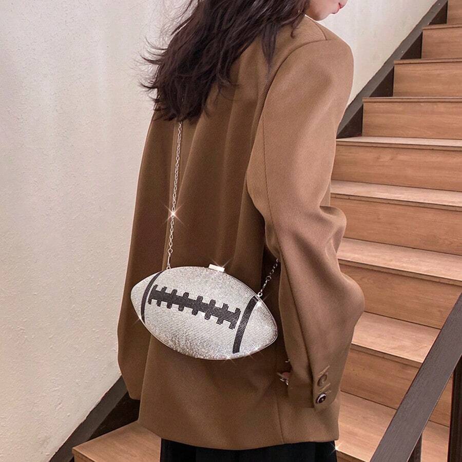 Rugby Chain Women's Bag With Diamond-Encrusted Craft Party Banquet Bag Exquisite Clutch Bag Can Be Carried Across One Shoulder - 銀色 - 查看 1