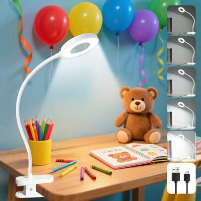 1pc's New Creative LED Clip-On Bright Desk Lamp, Flexible Charging/Plug-In Dual-Use Household Desk Lamp, 3 Colors & Ten Levels Of Dimming Brightness +USB Charging, Anti-Blue Light Eye Protection Reading Lamp, Special Dormitory Lamp For Students, Portable Desk Lamp For Bedroom, Living Room, Study, Office, Bedside, Etc. (Send USB Charging Cable)