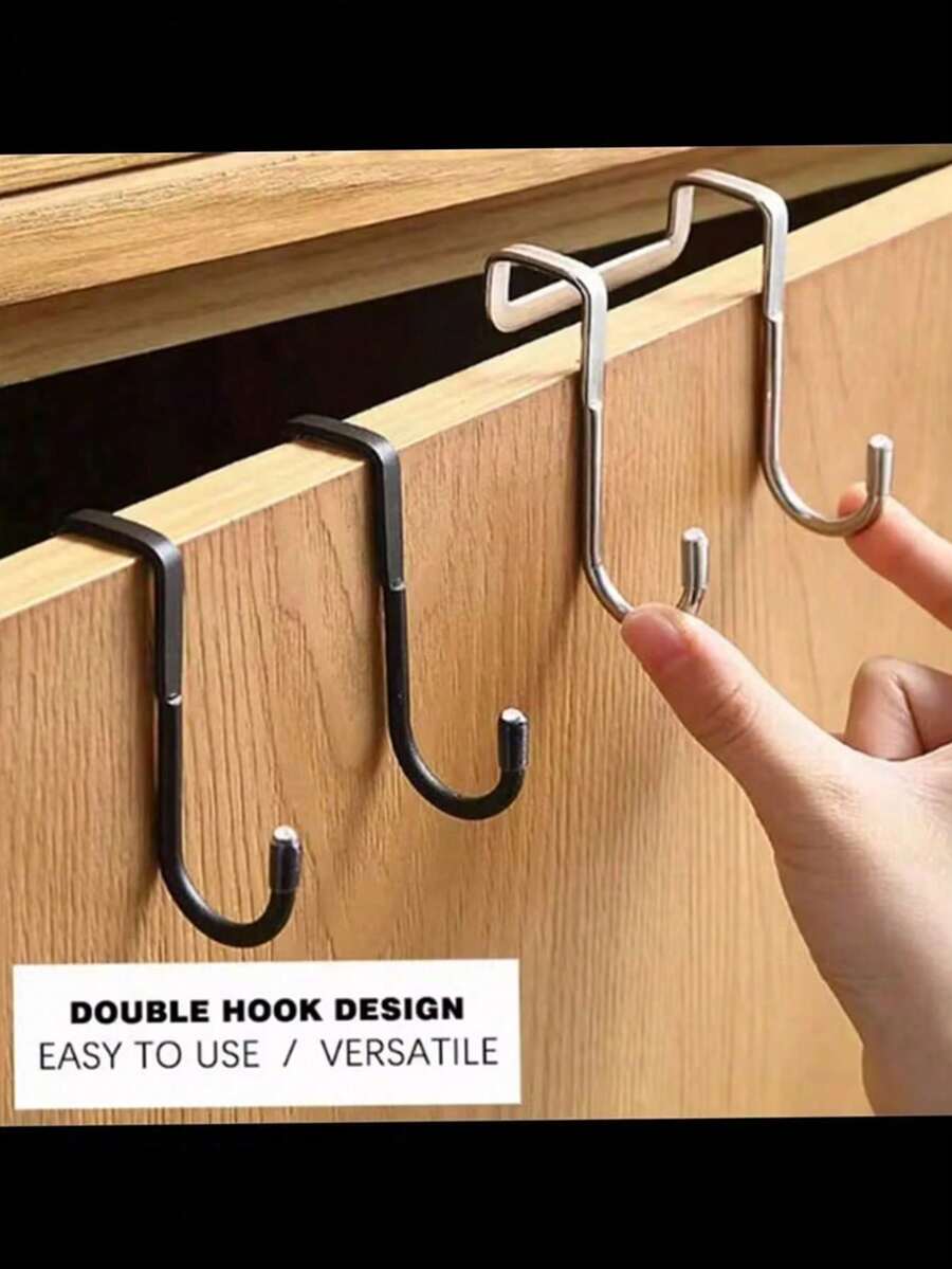 1/2 chiếc móc treo đồ hình chữ S đôi bằng thép không gỉ không cần khoan, móc treo đồ cửa sau tủ bếp, phòng tắm, nhiều màu - Nhiều màu - Xem 1
