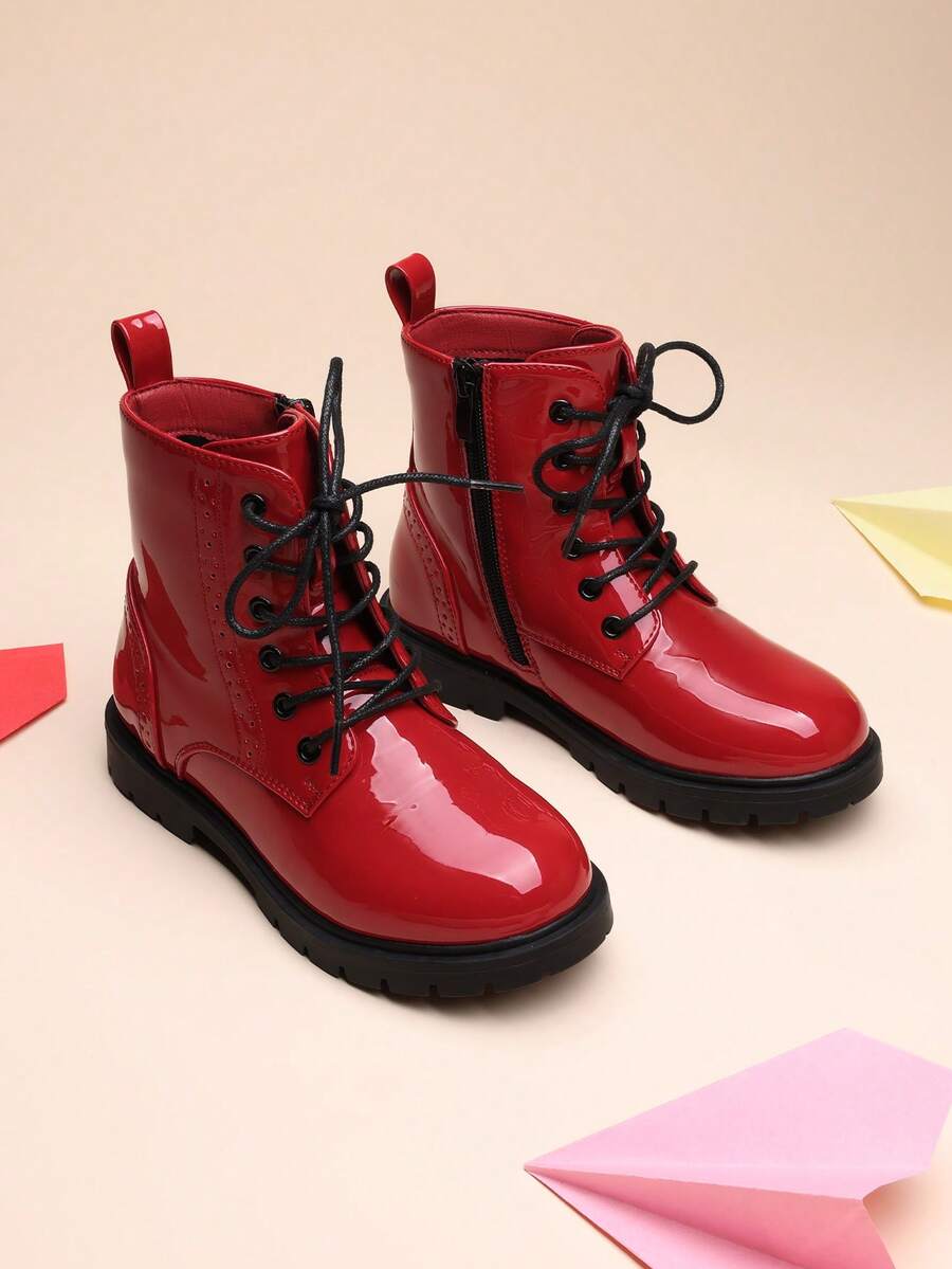 Kids Combat Boots | Ankle-Length Style With Side Zipper For Toddler & Little Kid - Đỏ - Xem 1