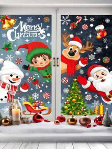 268pcs/9Sheets Christmas Window Clings For Glass, Christmas Window Decorations Snowflake Santa Reindeer Snowman Stickers For Wtiner Holiday Indoor Windows Decorations Decals,Indoor Christmas Stickers, Christmas Party Decorations,Winter Frozen New Year Party Supplies Wonderland Decorations,Christmas Decorations Home,Christmas>Decoration - Multicolor - View 3