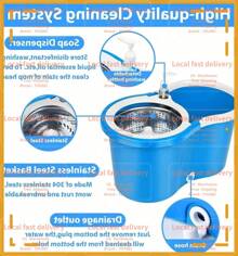 Local Devery-YOUBEI-Spin Mop And Bucket With Wringer Set, 360° Spinning Mop Bucket System With3 Microfiber Mop Replacement Heads And 61" Stainless Steel Adjustable Handle For Floor Cleaning (20QT) - 藍色 - 查看 4