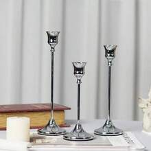 3pcs Vintage Design Candle Holders, Creative European Style Metal Candle Holders - Decor Pieces - Minimalist Style, Wedding Decoration, Bar Party, Living Room, Dining Room Decor - Silver - View 3