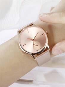 1 件女士手表玫瑰金 PU 聚氨酯表带迷人字母图形圆形表盘石英表和 1 件蝴蝶装饰手链，适合日常装饰，作为学生返校礼物