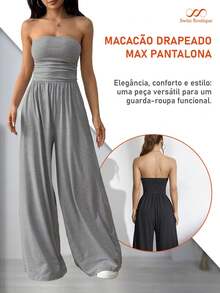 Swisz Women's Elegant Strapless Wide Leg Jumpsuit With Draping Formal Fashion - Grey - View 9