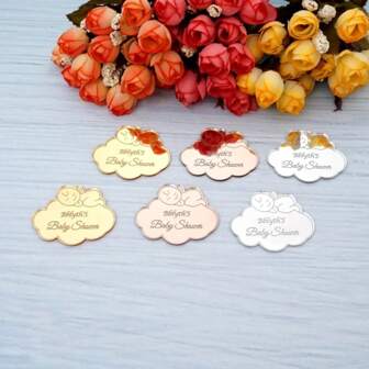 10/30/50/100/200Pcs Custom New Born Baby Name Party Tags Personalized Acrylic Mirror Baby Shower Guest Christmas Gift Decor Invitation Place Card