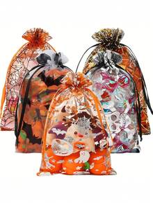 25/50/100 Pcs/Set, Party Drawstring Gift Bags, Halloween Candy And Snack Bags, 4x6 Inch Drawstring Lace Gift Bags, Small Gift Bags, Party Favors (Pumpkin, Spiderweb, Skull, Bat), Event And Party Supplies, Party Favor Boxes And Bags, Party Favors, Candy Gift Net Drawstring Gift Bags, Suitable For Trick-Or-Treating, Weddings, Birthdays, And Holidays, Halloween Decorative Accessories, Holiday Themed Materials, Wedding Decorations - Multicolor - View 10