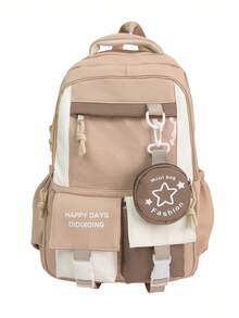 大容量防水 PVC 透明双口袋扣背包，适合女士，便携式多口袋学院风学生书包，带小圆包，适合上学、通勤、旅行、返校季