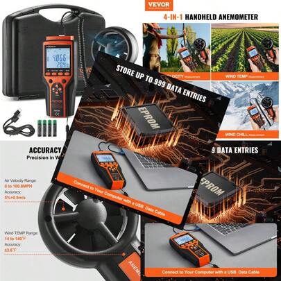 Split Handheld Anemometer Digital Wind Speed CFM Meter Gauge 14140℉ LED