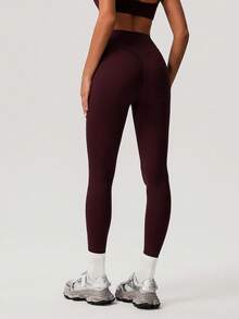 Sodalemon Quần legging thể thao nữ chạy bộ, tập luyện, không đường may phía trước, nâng mông, chất liệu nhẹ, size EU, dành cho hoạt động ngoài trời, mùa xuân. - Màu Đỏ Sâu - Xem 5