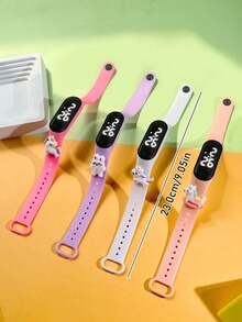 4pcs Kids & Teens Sports Electronic Watch M3, New LED Touch Screen, Cute Designs Like Rainbow Horse, Bunny, Rocking Horse, Fashionable Outdoor Sports, Convenient For School, Gift For Friends, Holiday Gift, Children & Teen Gift Watch Surprise Set