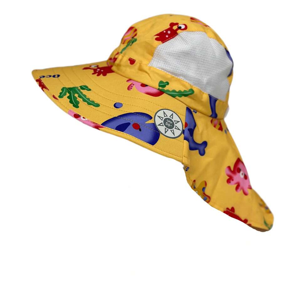 Kids Bucket Hat Children's Sun Protection Beach Visor Hat With Large Brim 3 To 8 Years Old UV50+ Sun Protection - 金色 - 查看 1