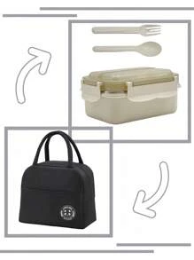 1 套不锈钢 304 午餐盒套装，含餐具和午餐袋，方便的学校午餐盒套装，防漏工作便当盒套装，适用于学生和成人午餐的食物容器，适用于办公室、学校、户外、野餐、派对、厨房