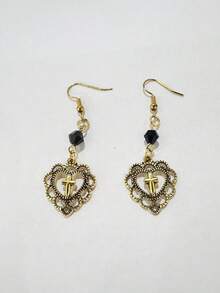 1雙歐美哥特式朋克風格鏤空黑暗的藝術首飾類搖滾十字吊墜耳環適合女士,日常穿著