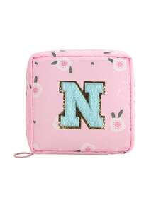 1pc Pink A-Z Embroidered Sanitary Pad Pouch - Large Capacity, Waterproof, Cartoon Pattern - Essential For Women's Periods! Waterproof Cosmetic Bag, Coin Purse - Multicolor - View 20