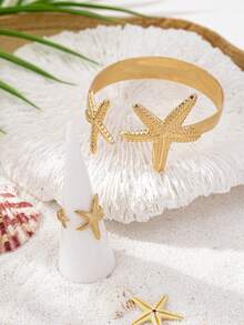 1 Set Minimalist Geometric Line Adjustable Bangle & Ring Set, Fashion Jewelry For Women